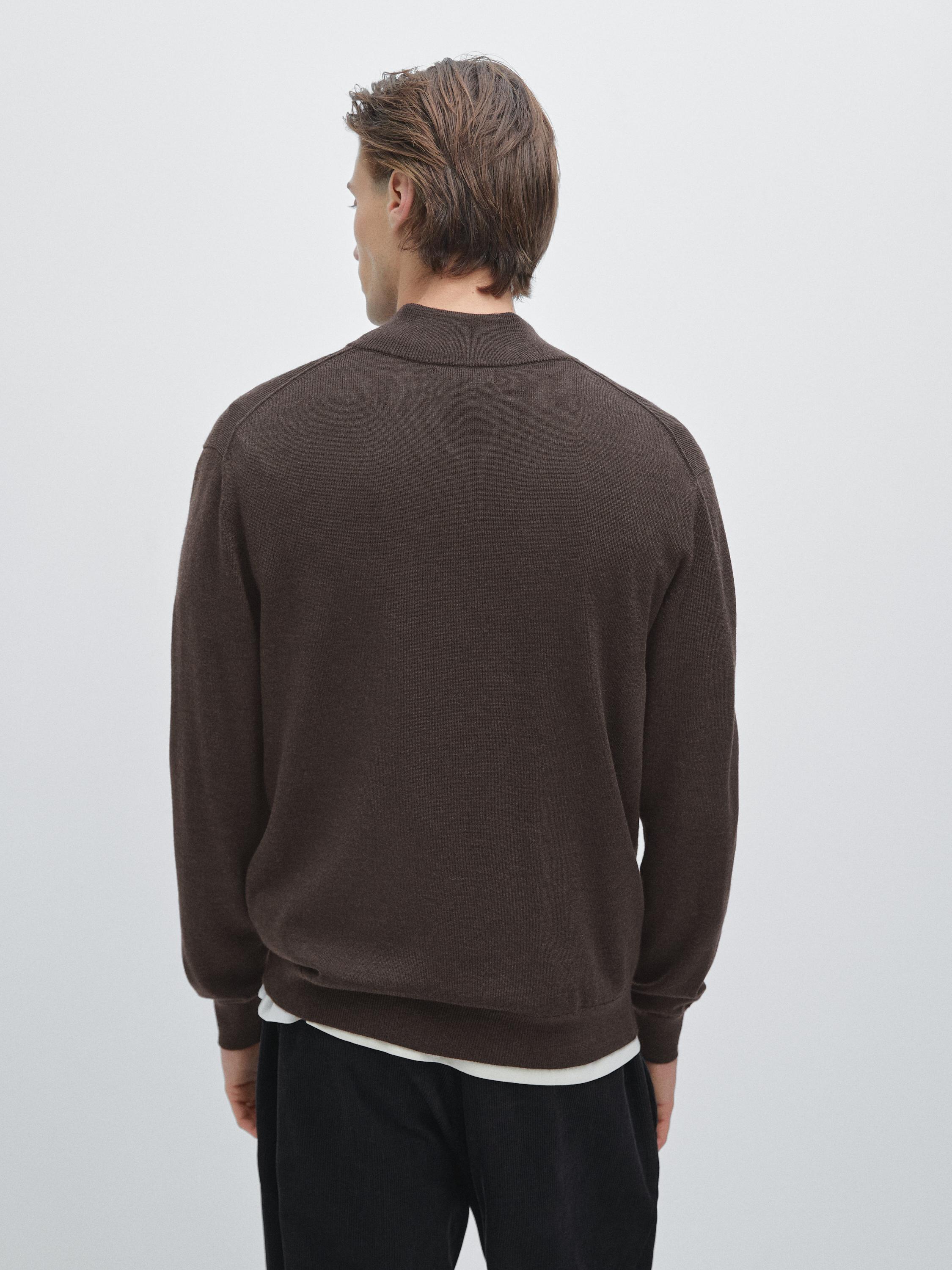100% wool mock neck sweater with buttons